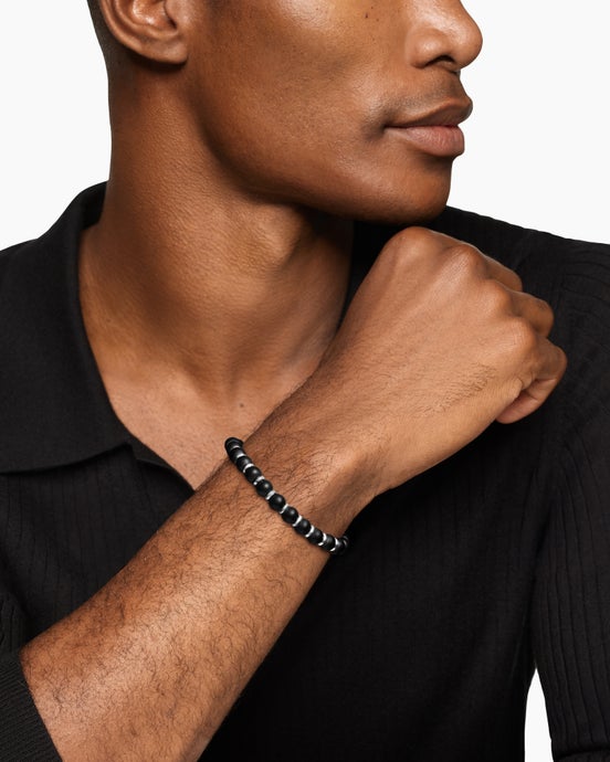 Spiritual Beads Bracelet in Sterling Silver with Black Onyx, 8mm