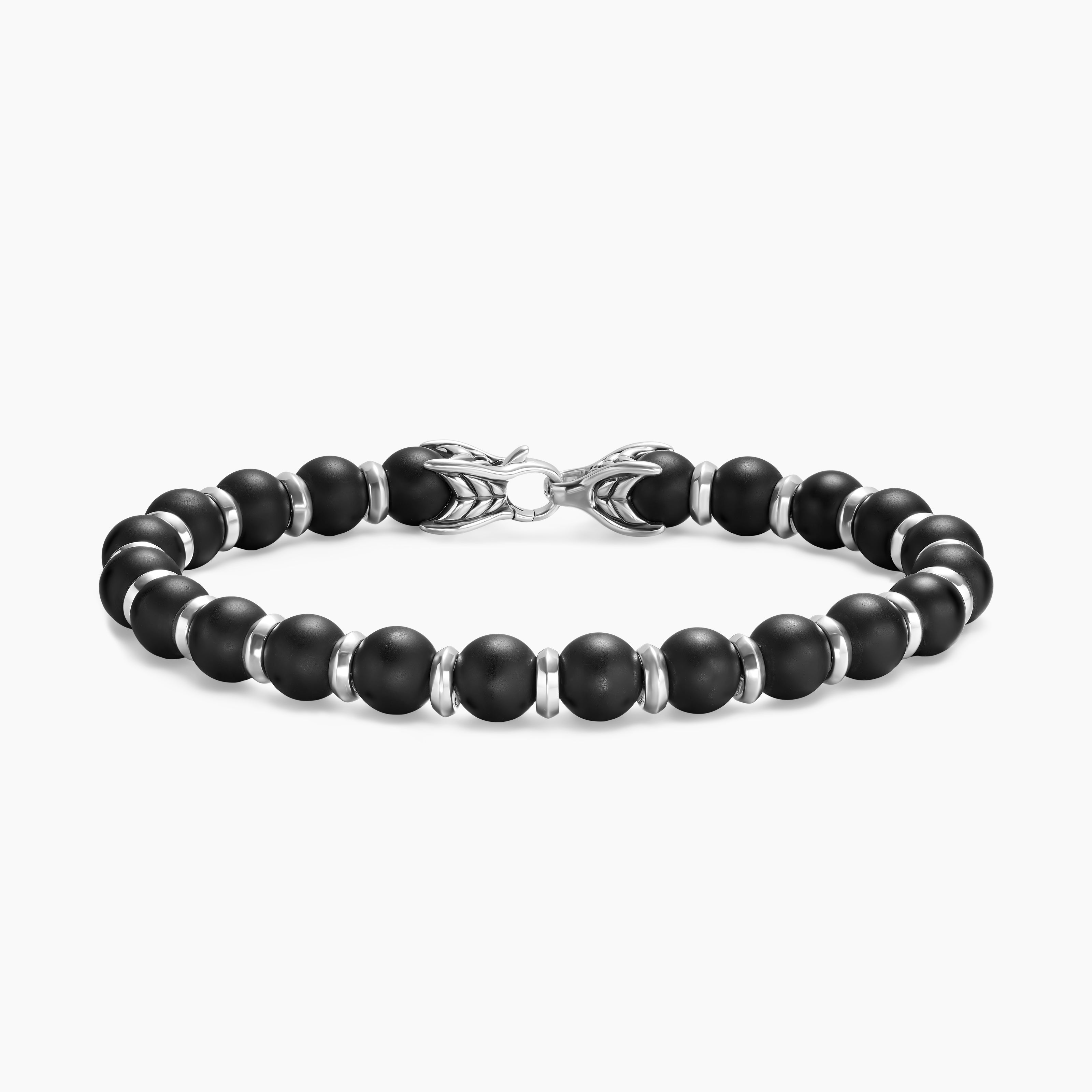 Mens Spiritual Beads Bracelet in Sterling Silver, 8mm
