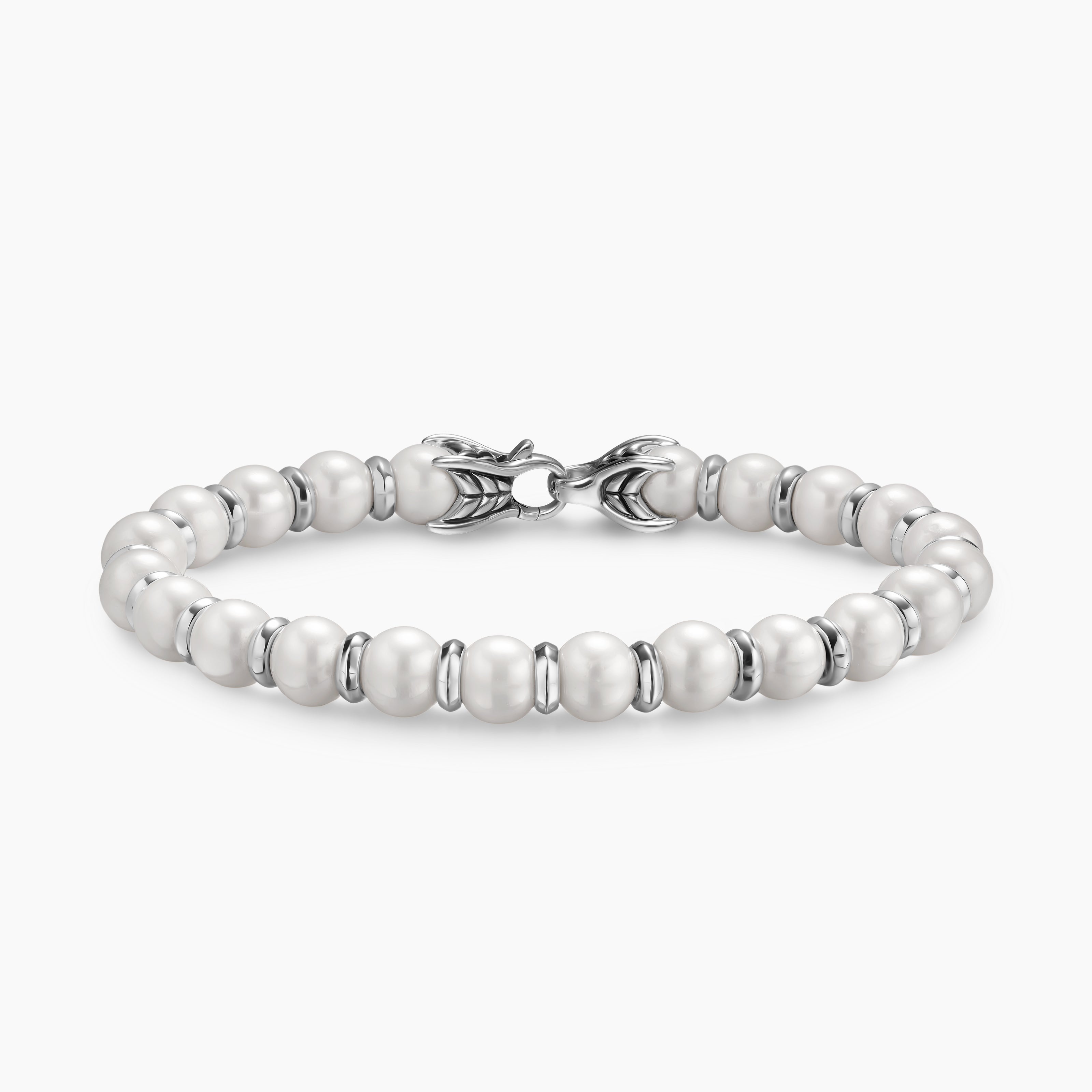 Mens Spiritual Beads Bracelet in Sterling Silver, 8mm