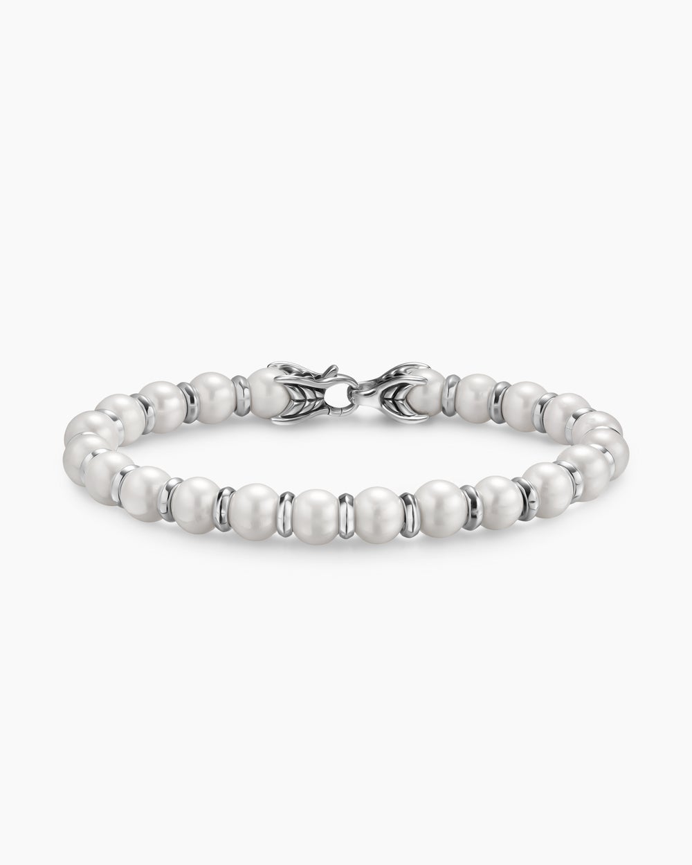Mens Spiritual Beads Bracelet in Sterling Silver with Pearls, 8mm