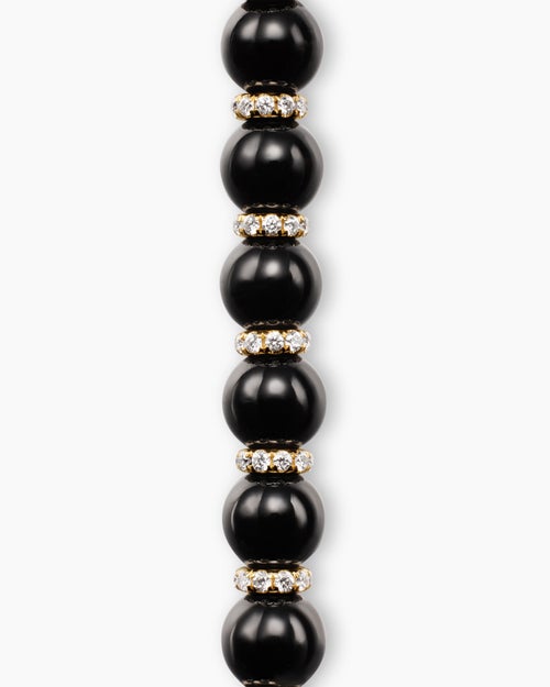 Mens Spiritual Beads Bracelet in 18K Yellow Gold with Black Onyx and Diamonds, 6mm