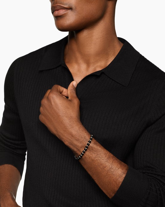 Spiritual Beads Bracelet in 18K Yellow Gold with Black Onyx and Diamonds, 6mm