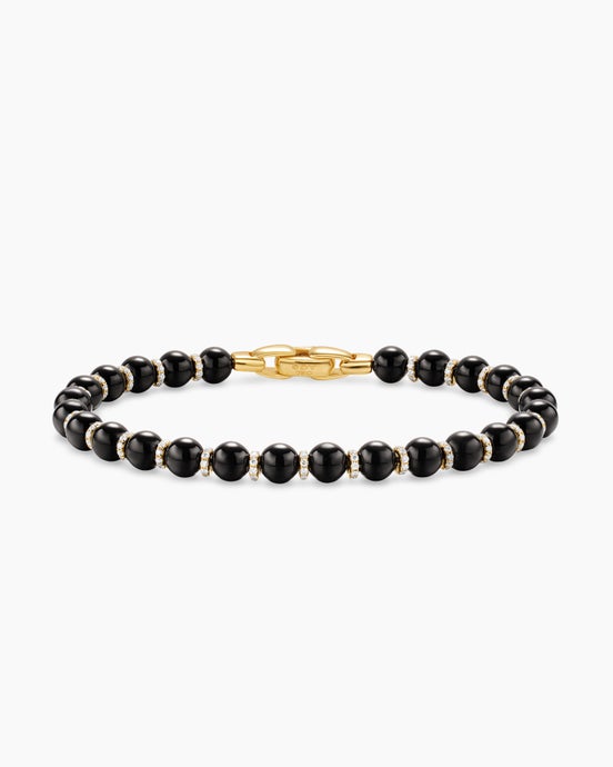 Spiritual Beads Bracelet in 18K Yellow Gold with Black Onyx and Diamonds, 6mm