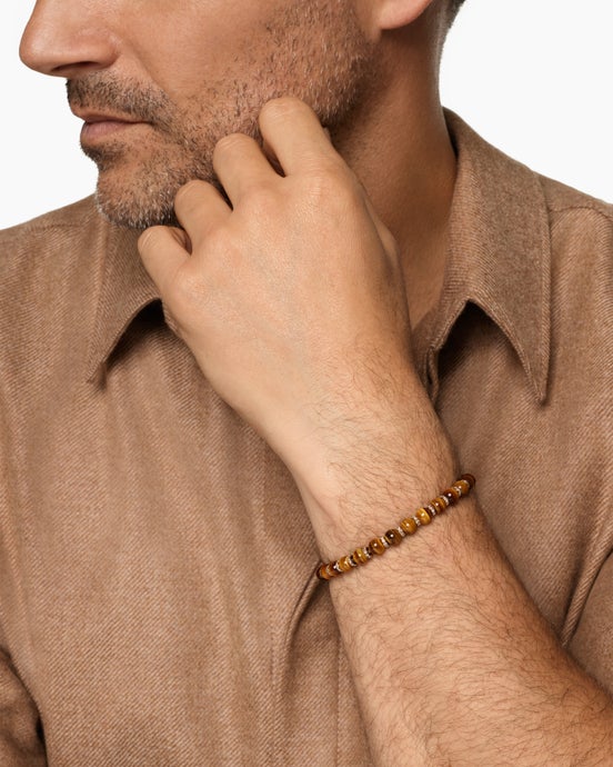 Spiritual Beads Bracelet in 18K Rose Gold with Tiger's Eye and Cognac Diamonds, 6mm