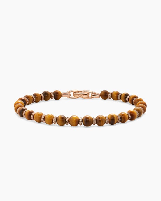 Spiritual Beads Bracelet in 18K Rose Gold with Tiger's Eye and Cognac Diamonds, 6mm