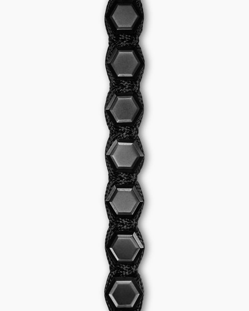 Mens Faceted Woven Bracelet in Black Titanium with Black Nylon and Black Onyx, 8mm