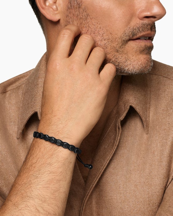 Faceted Woven Bracelet in Black Titanium with Black Nylon and Black Onyx, 8mm