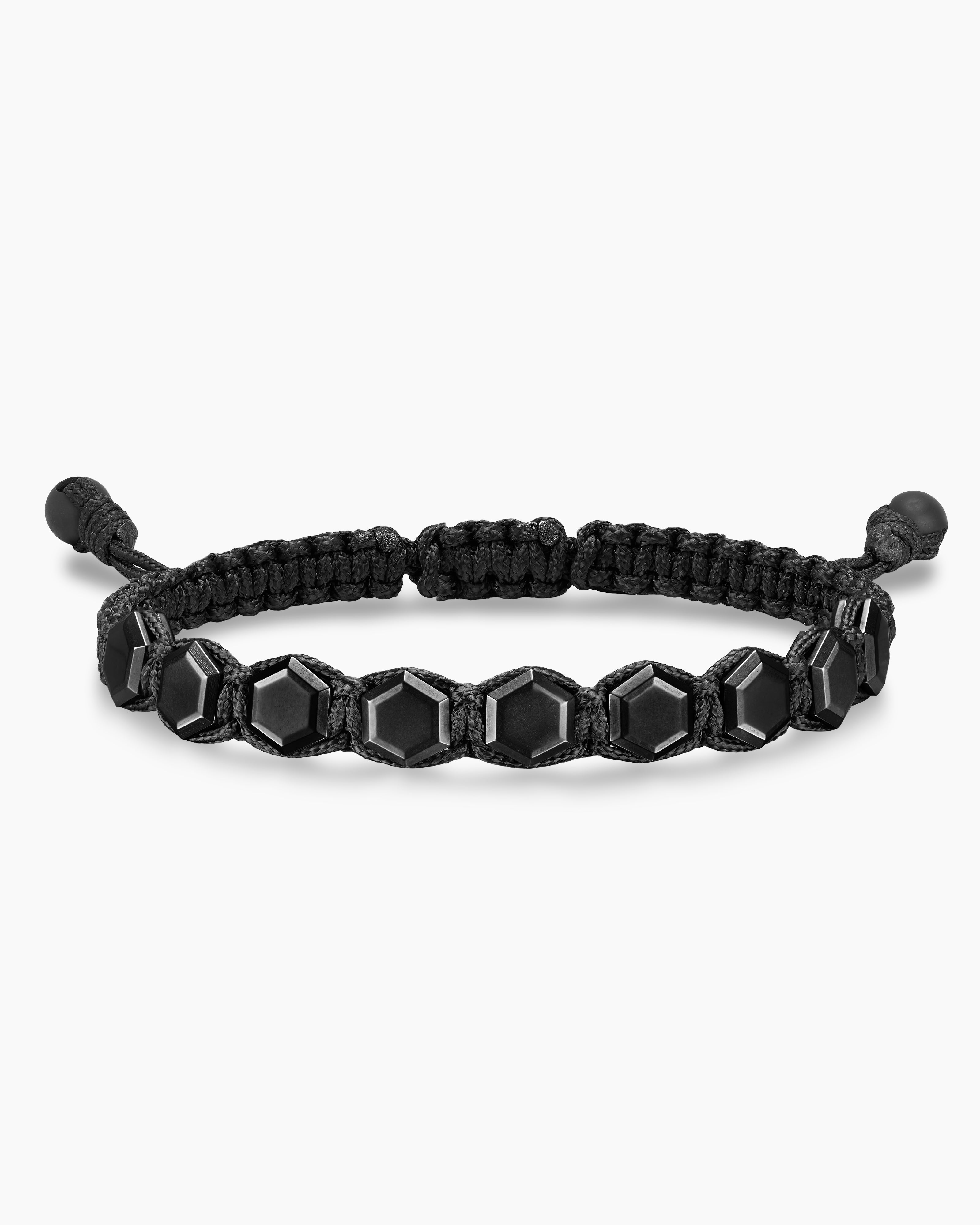Faceted Woven Bracelet Black Titanium with Nylon and Onyx, 8mm
