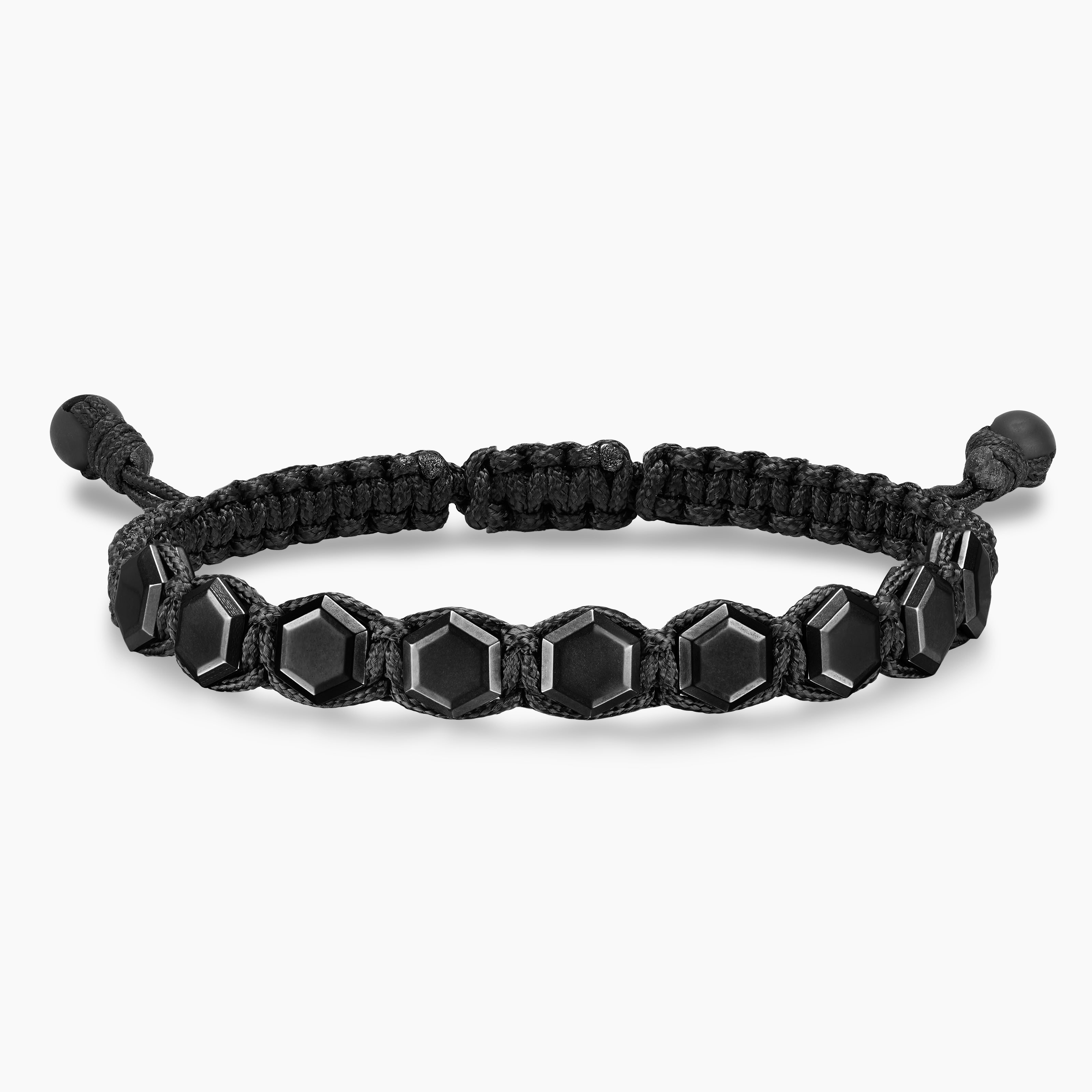 Mens Faceted Woven Bracelet in Nylon and Black Titanium, 8mm