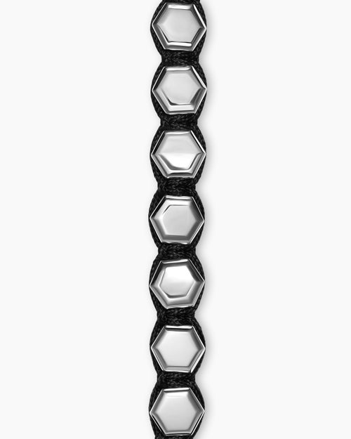Mens Faceted Woven Bracelet in Sterling Silver with Black Nylon and Black Onyx, 8mm