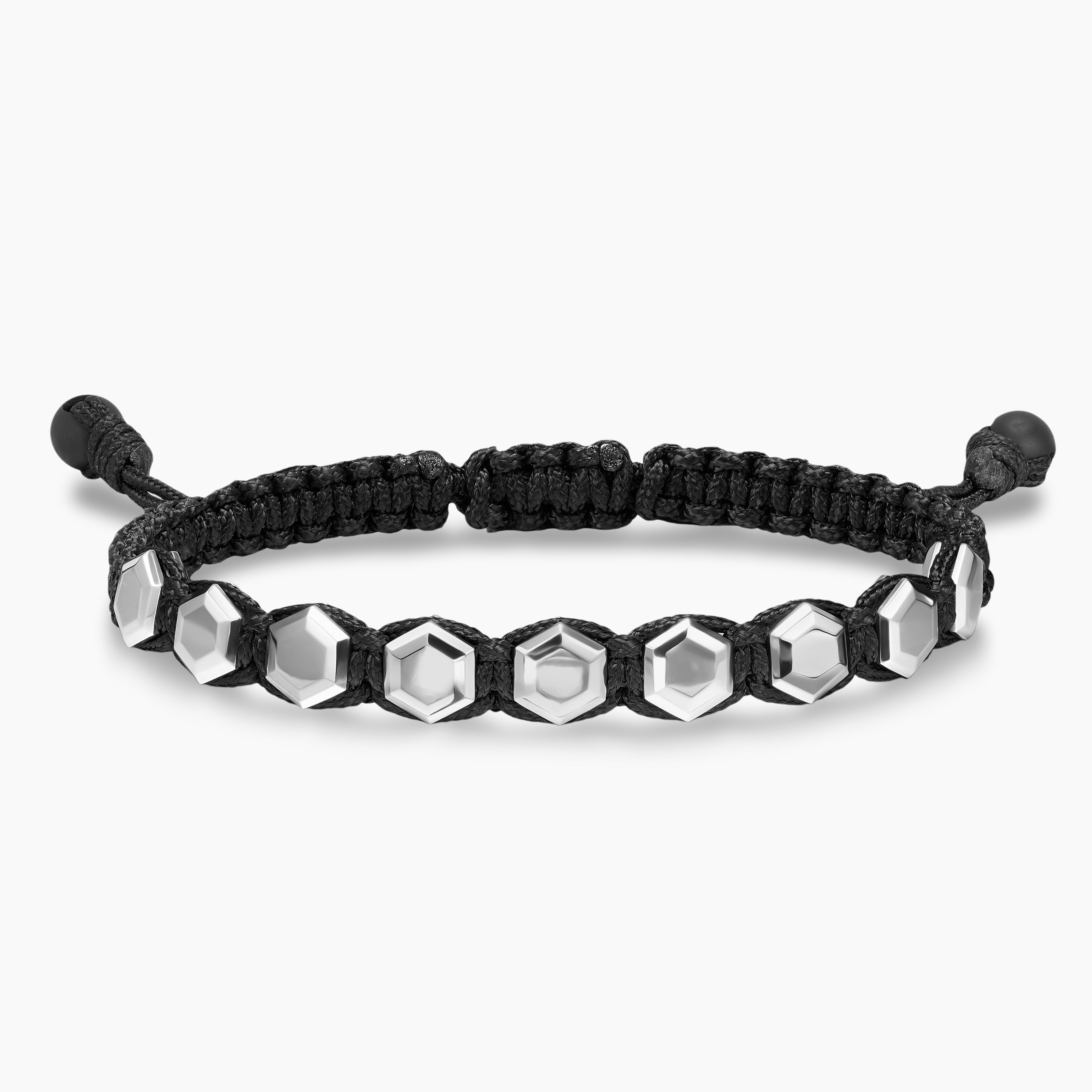 Mens Faceted Woven Bracelet in Nylon and Sterling Silver, 8mm