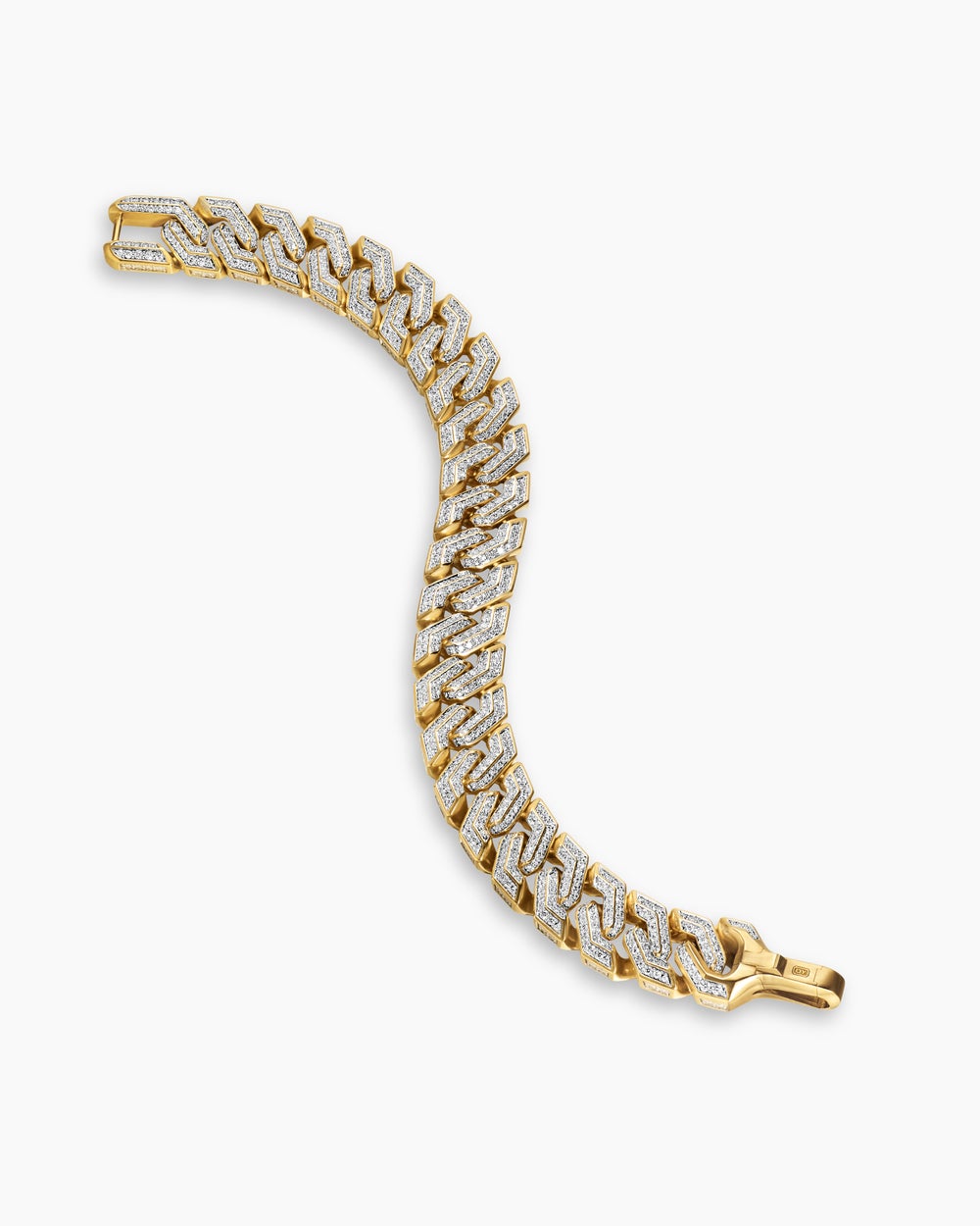 Mens Pavé Angular Curb Chain Bracelet in 18K Yellow Gold, 14.5mm