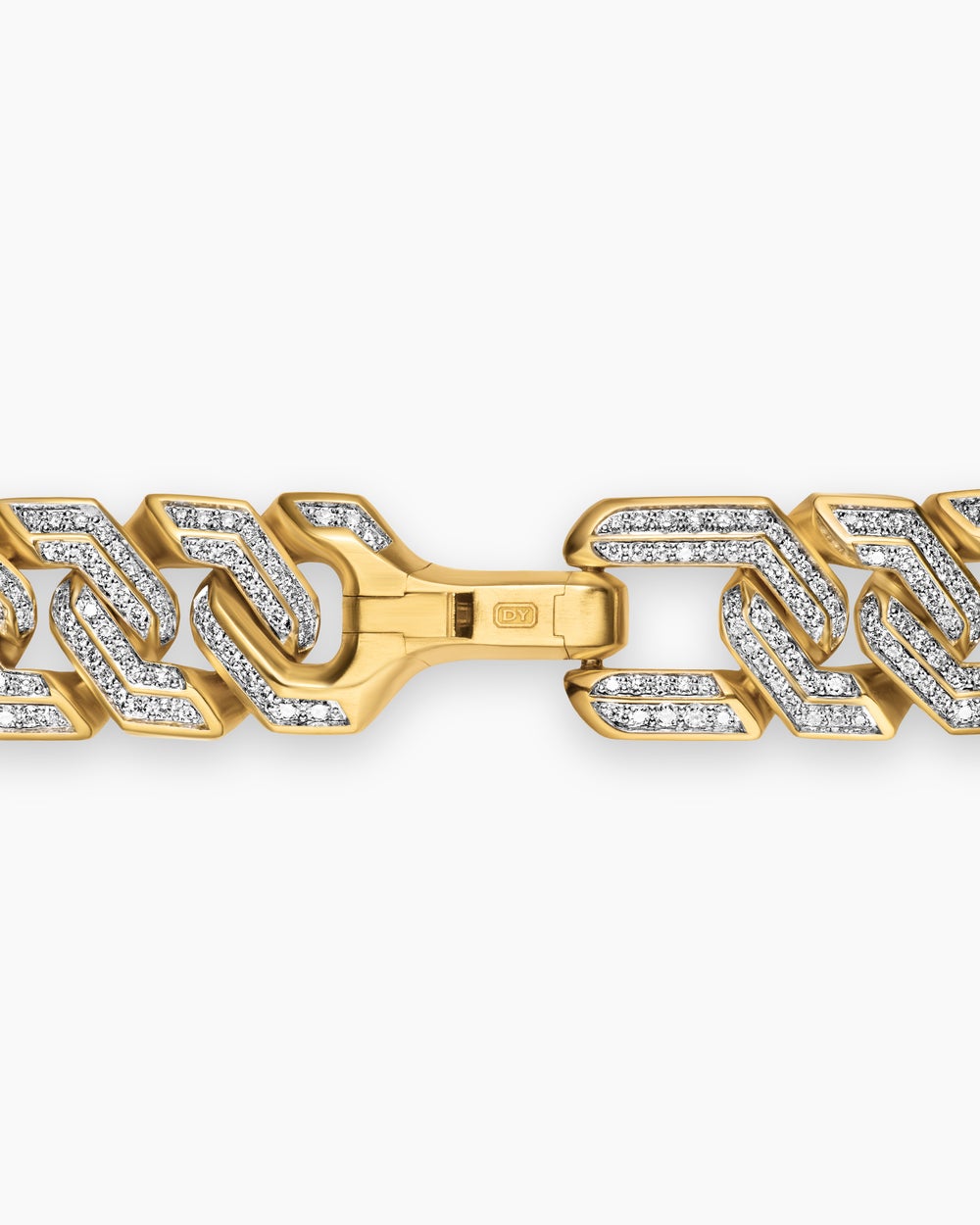 Mens Pavé Angular Curb Chain Bracelet in 18K Yellow Gold, 14.5mm
