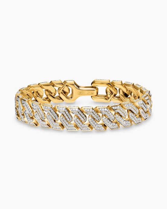 Pavé Angular Curb Chain Bracelet in 18K Yellow Gold with Diamonds, 14.5mm