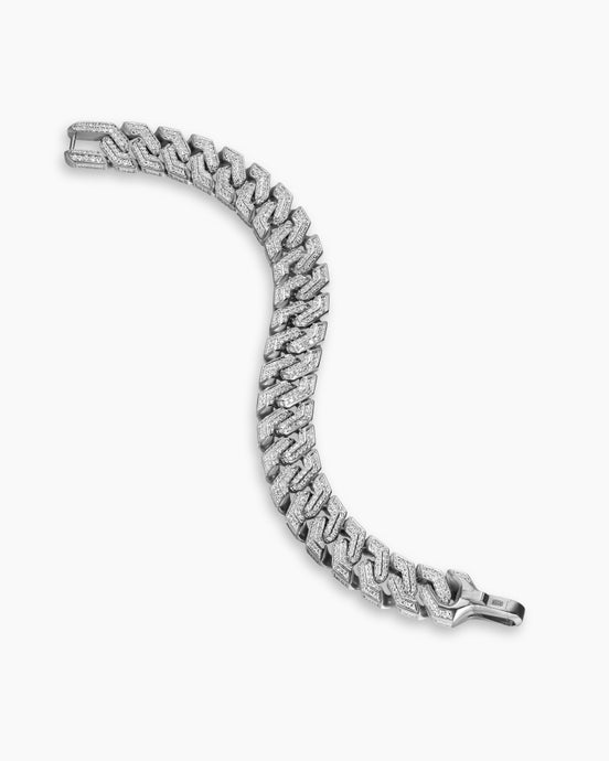 Pavé Angular Curb Chain Bracelet in Platinum with Diamonds, 14.5mm