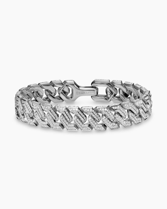 Pavé Angular Curb Chain Bracelet in Platinum with Diamonds, 14.5mm
