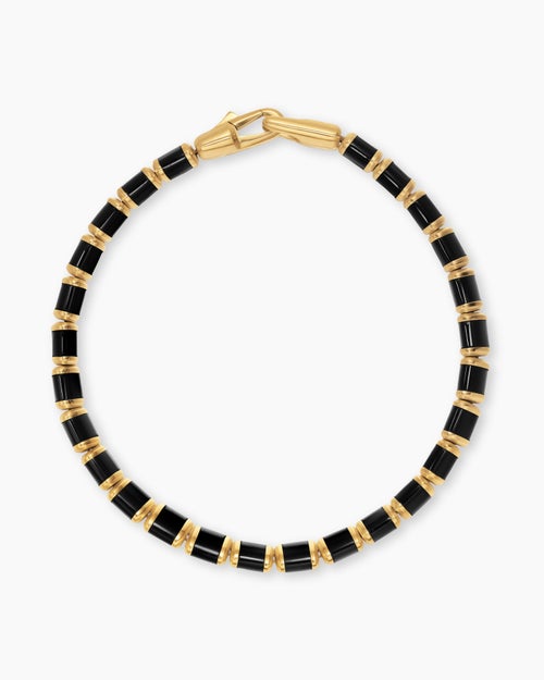Mens Spiritual Beads Flat Bead Bracelet in 18K Yellow Gold, 8mm