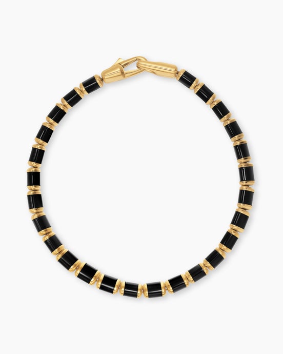 Spiritual Beads Flat Bead Bracelet in 18K Yellow Gold with Black Onyx, 8mm