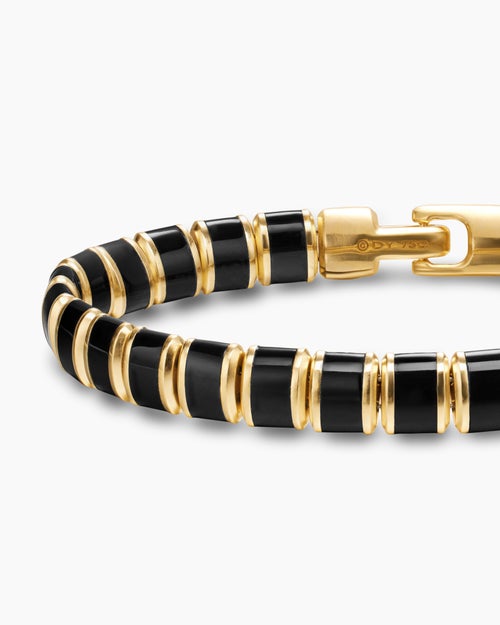 Mens Spiritual Beads Flat Bead Bracelet in 18K Yellow Gold, 8mm