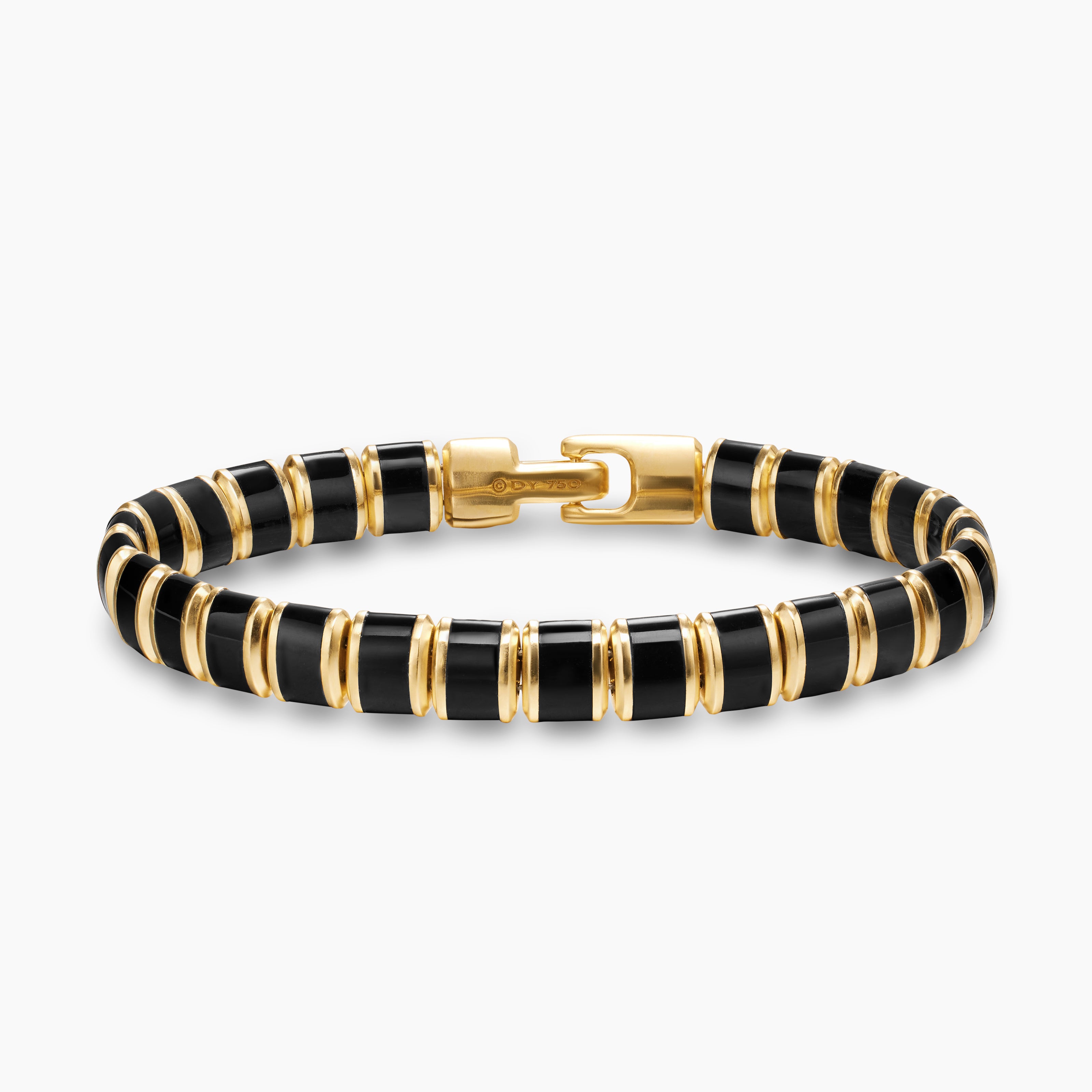 Mens Spiritual Beads Flat Bead Bracelet in 18K Yellow Gold, 8mm