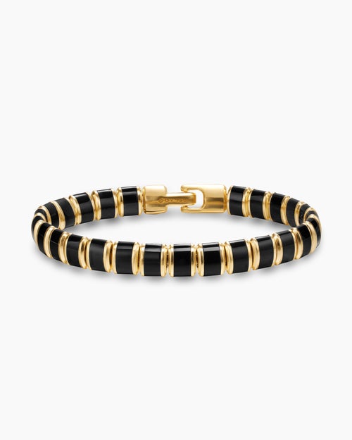 Mens Spiritual Beads Flat Bead Bracelet in 18K Yellow Gold, 8mm