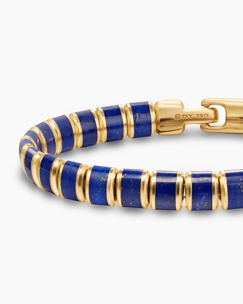 Mens Spiritual Beads Flat Bead Bracelet in 18K Yellow Gold, 8mm
