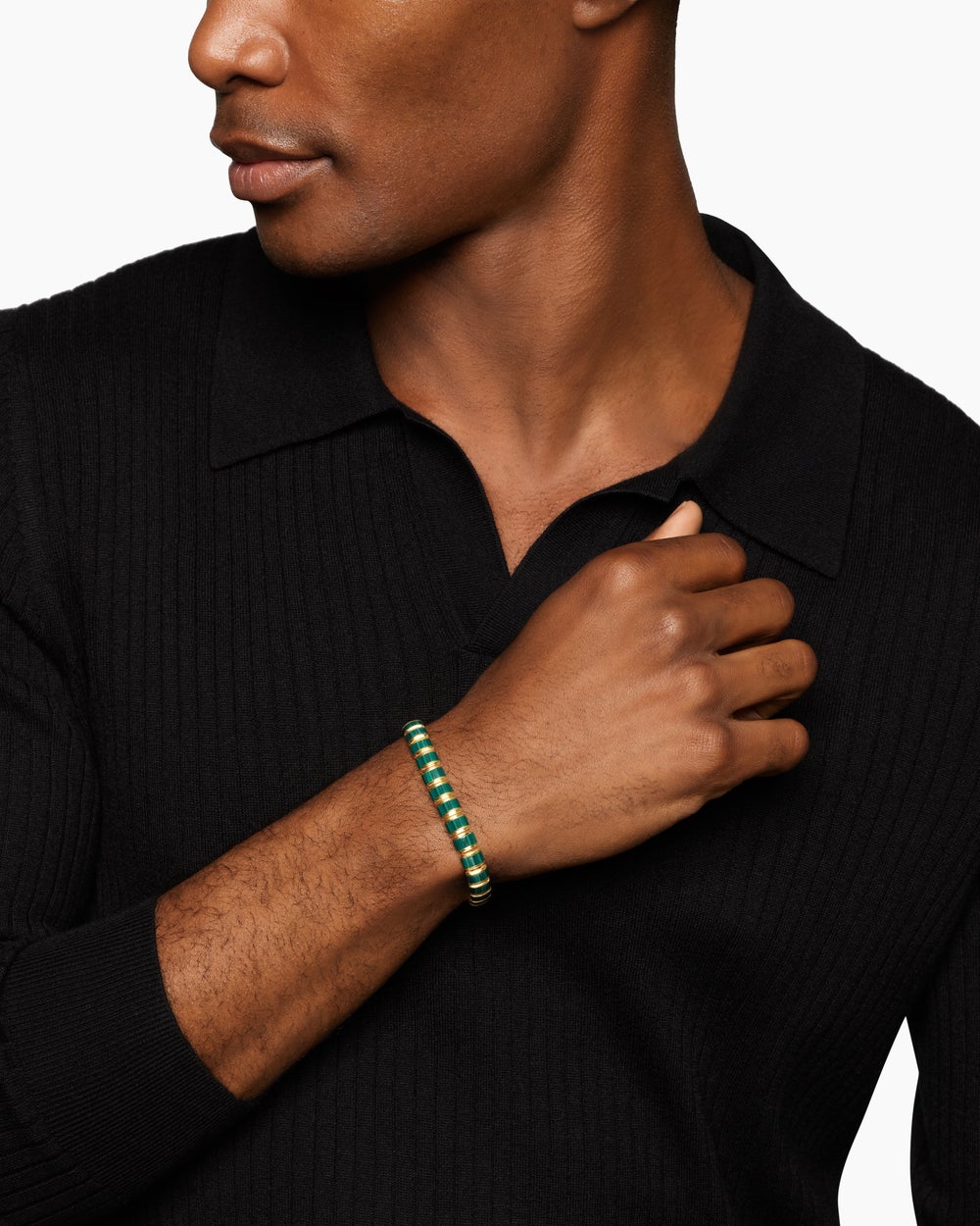 Mens Spiritual Beads Flat Bead Bracelet in 18K Yellow Gold, 8mm