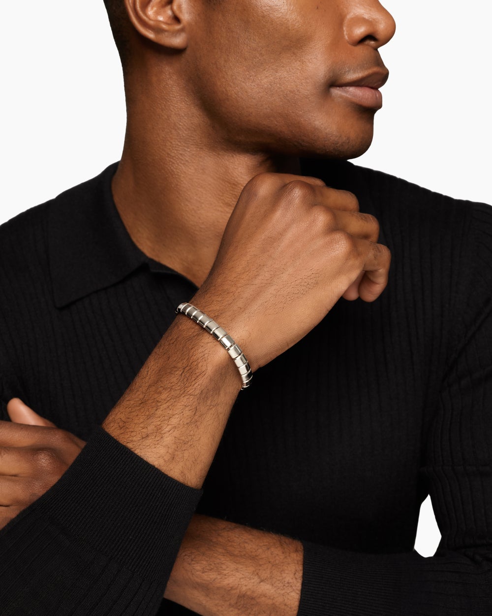 Bracelet Spiritual Beads avec perle plate en argent massif, 8 mm homme