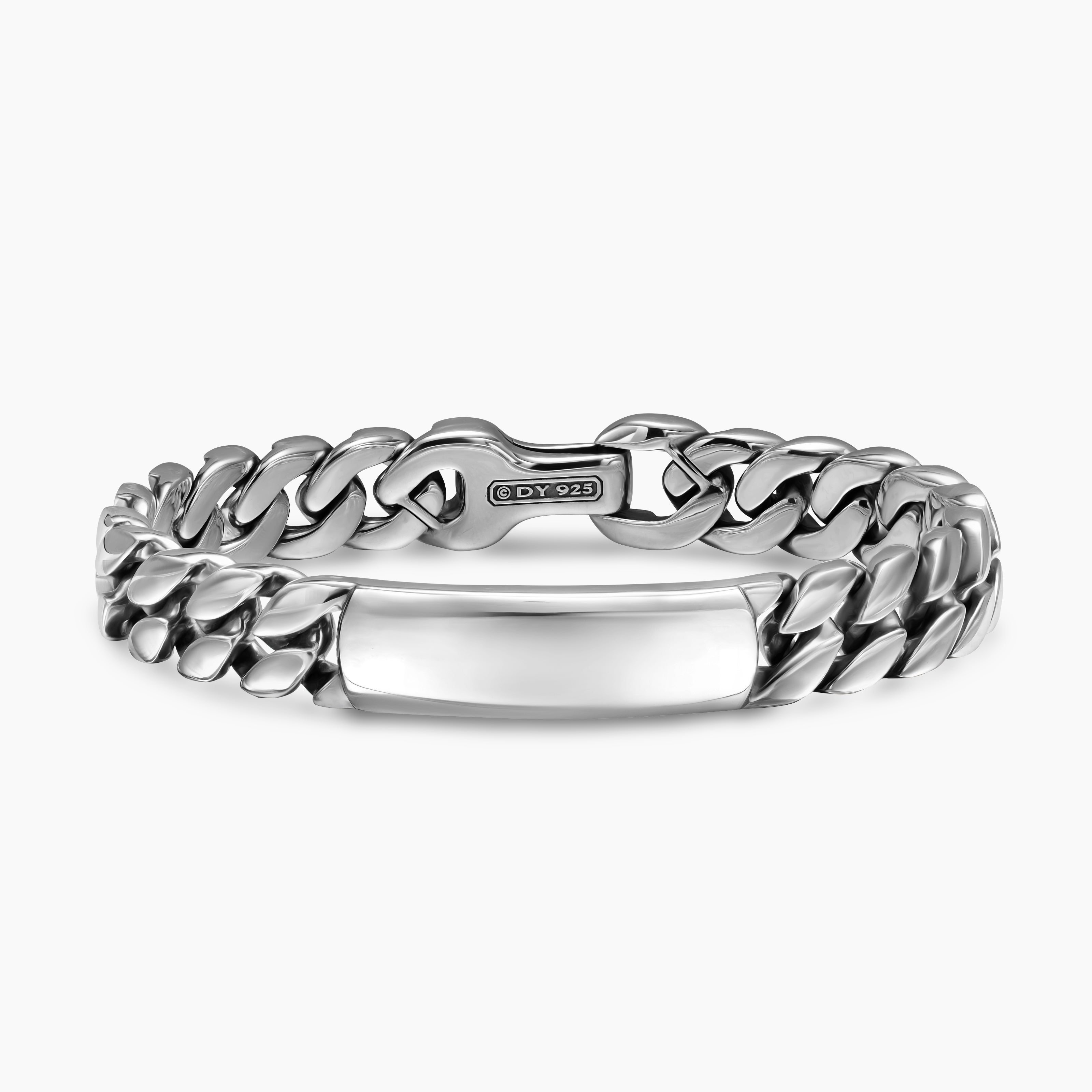 Mens Curb Chain ID Bracelet in Sterling Silver, 11.5mm