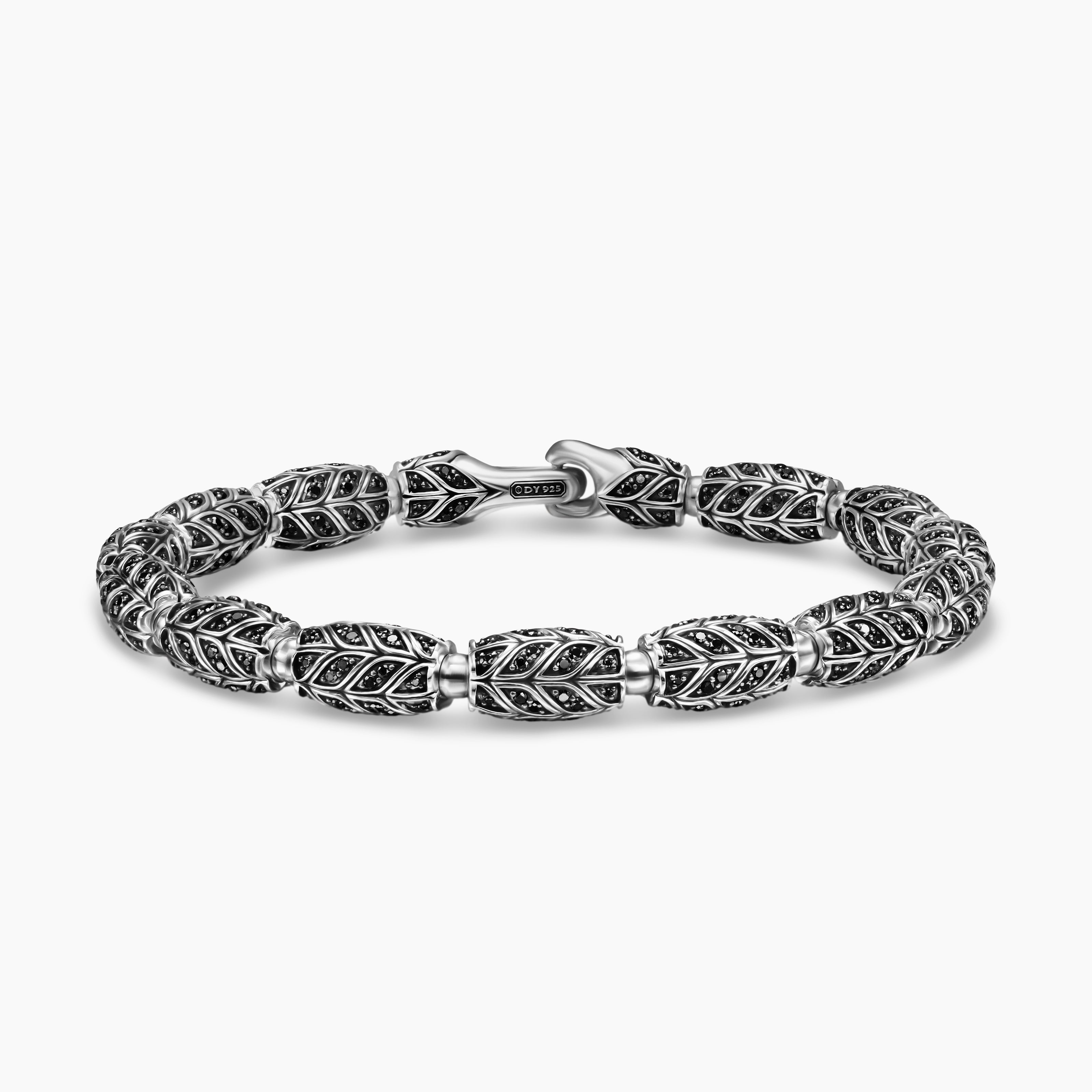 Mens Chevron Bead Bracelet in Sterling Silver, 7.5mm