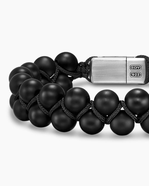Mens Spiritual Beads Two Row Woven Bracelet with Sterling Silver, 8mm