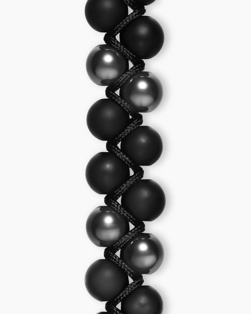 Mens Spiritual Beads Two Row Woven Bracelet with Sterling Silver, 8mm