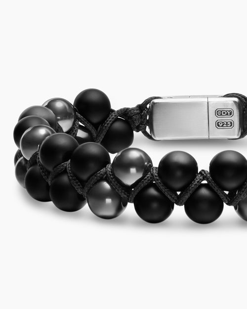 Mens Spiritual Beads Two Row Woven Bracelet with Sterling Silver, 8mm