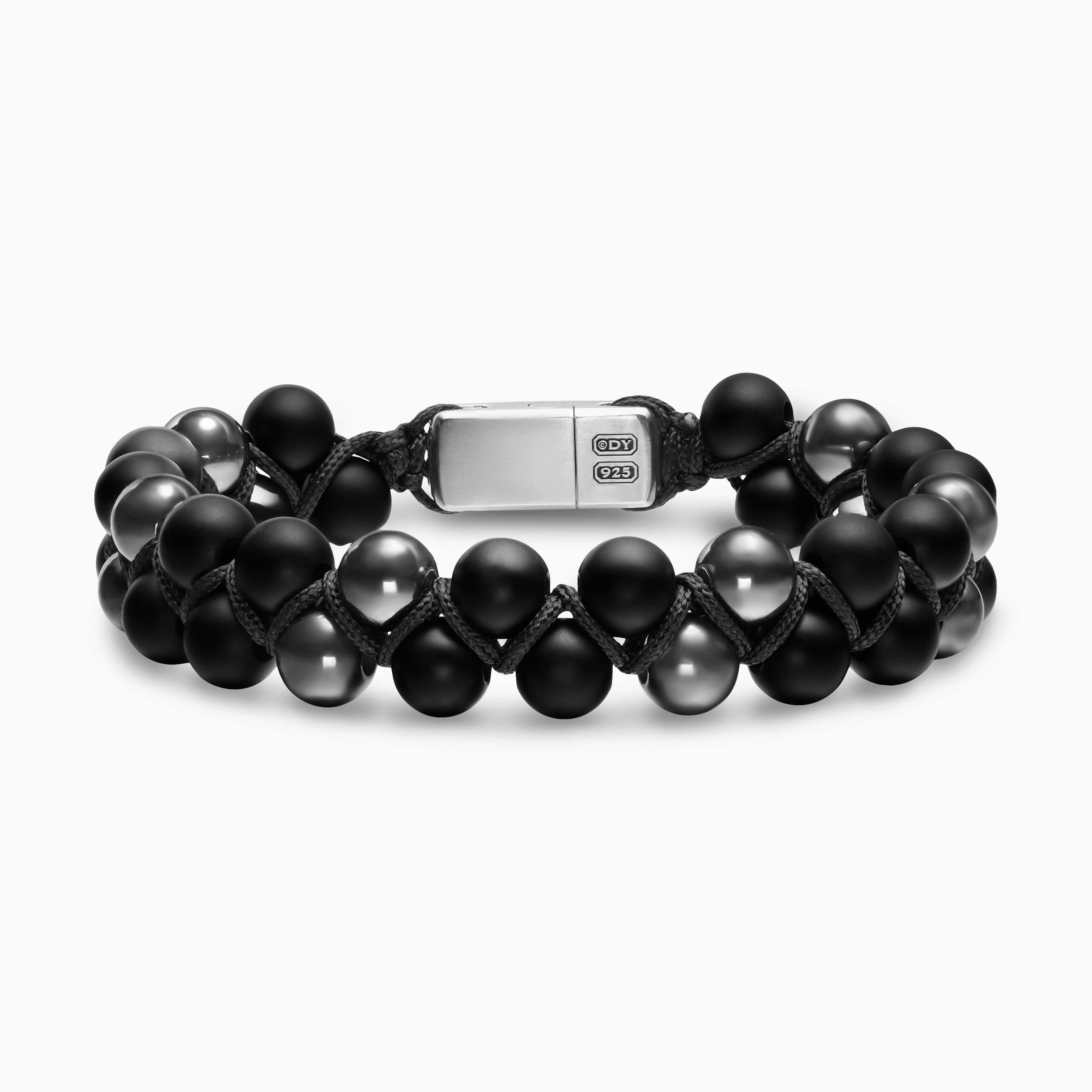 Mens Spiritual Beads Two Row Woven Bracelet with Sterling Silver, 8mm