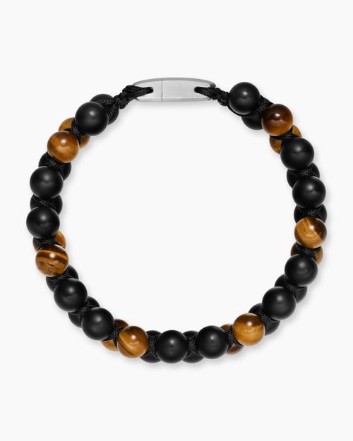 Mens Spiritual Beads Two Row Woven Bracelet with Sterling Silver, 8mm