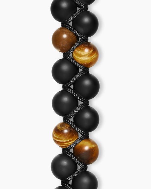 Mens Spiritual Beads Two Row Woven Bracelet with Sterling Silver, 8mm