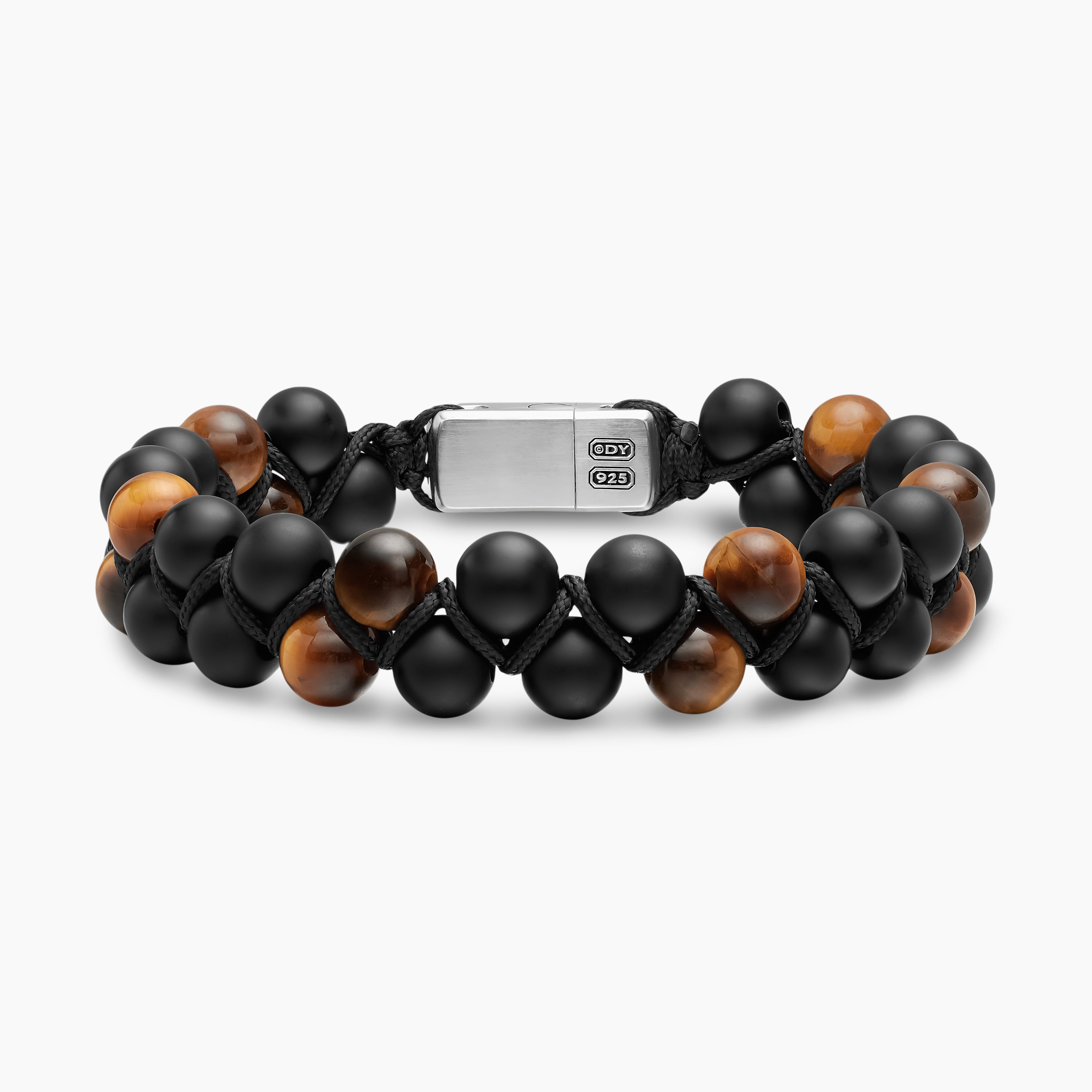 Mens Spiritual Beads Two Row Woven Bracelet with Sterling Silver, 8mm