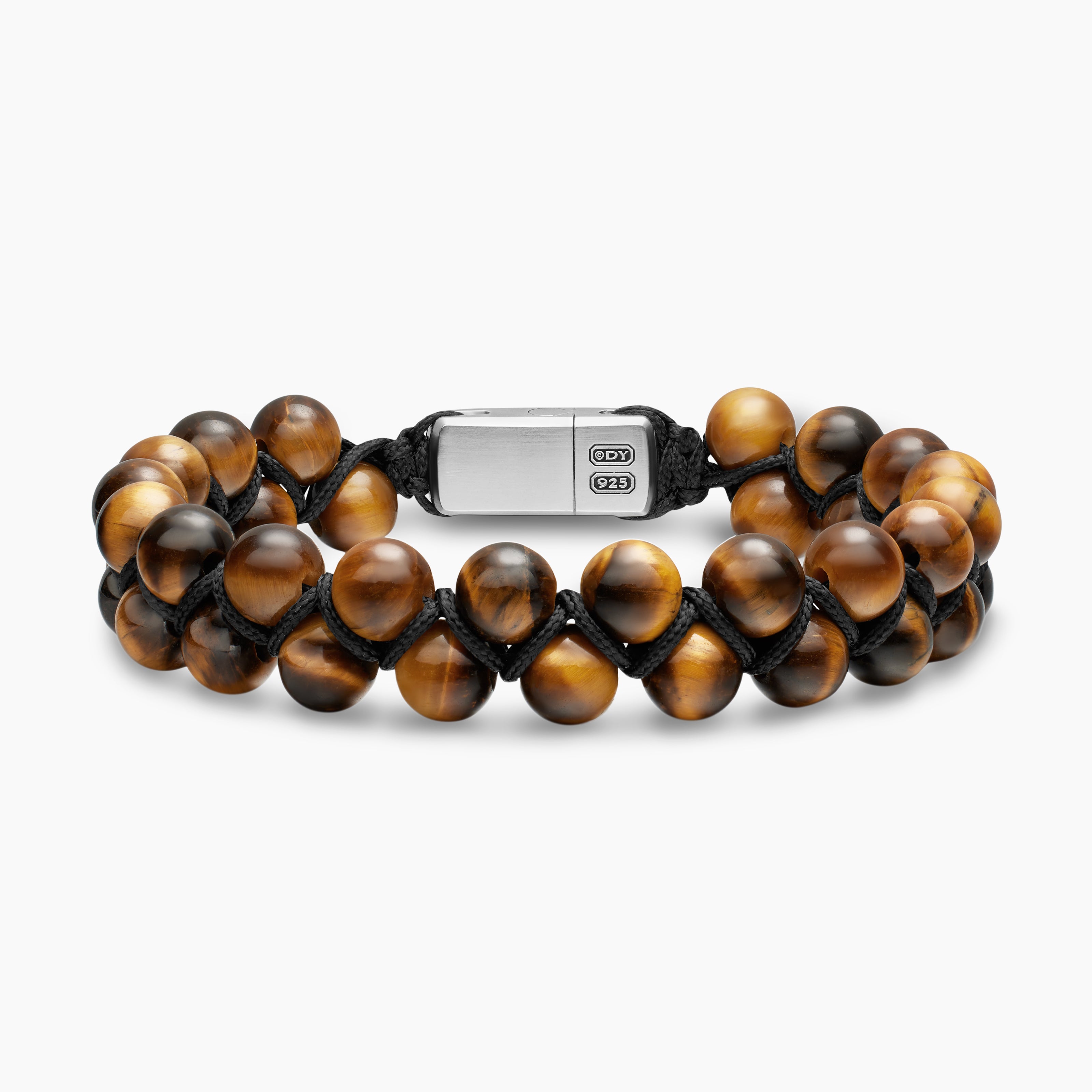 Mens Spiritual Beads Two Row Woven Bracelet with Sterling Silver, 8mm