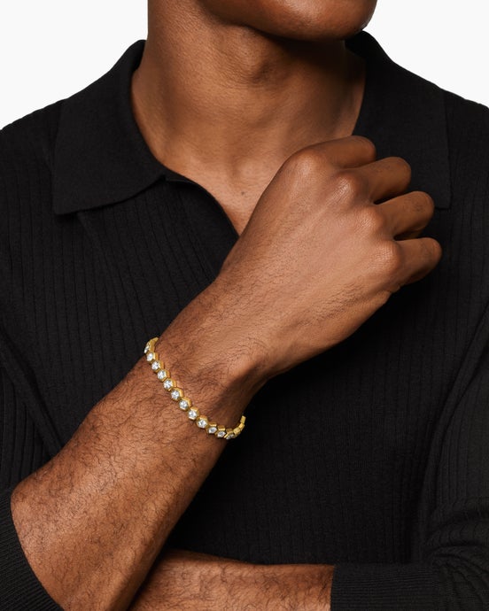 Hex Pavé Tennis Bracelet in 18K Yellow Gold with Diamonds, 8mm