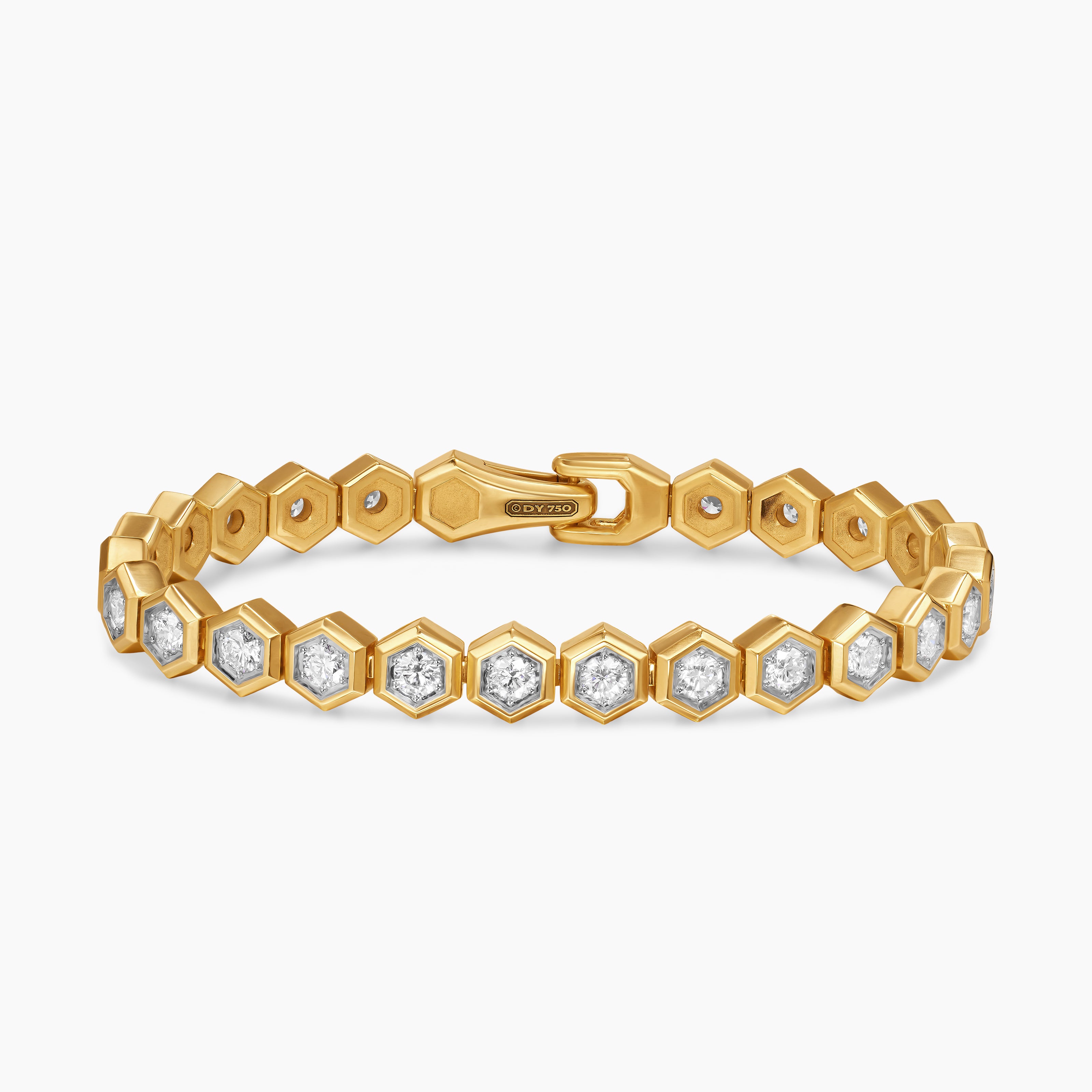 Mens Hex Pav&eacute; Tennis Bracelet in 18K Yellow Gold, 8mm