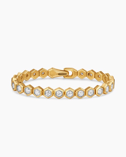 Mens Hex Pavé Tennis Bracelet in 18K Yellow Gold, 8mm