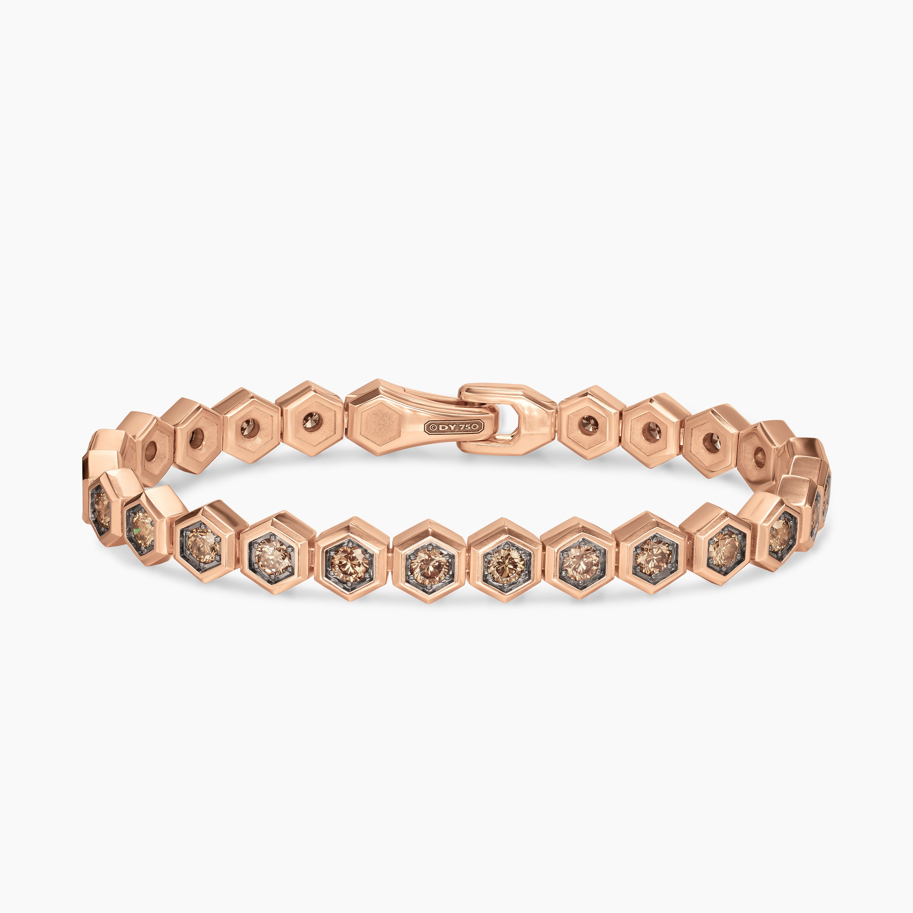 Mens Hex Pav&eacute; Tennis Bracelet in 18K Rose Gold, 8mm