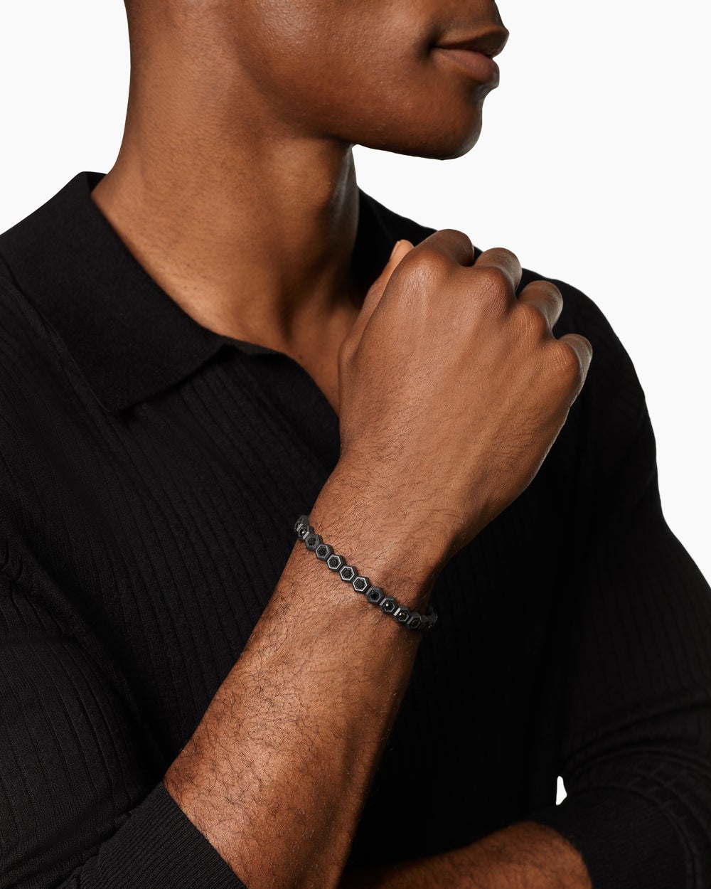 Bracelet de tennis Hex à pavé en titane noir, 8 mm hommes