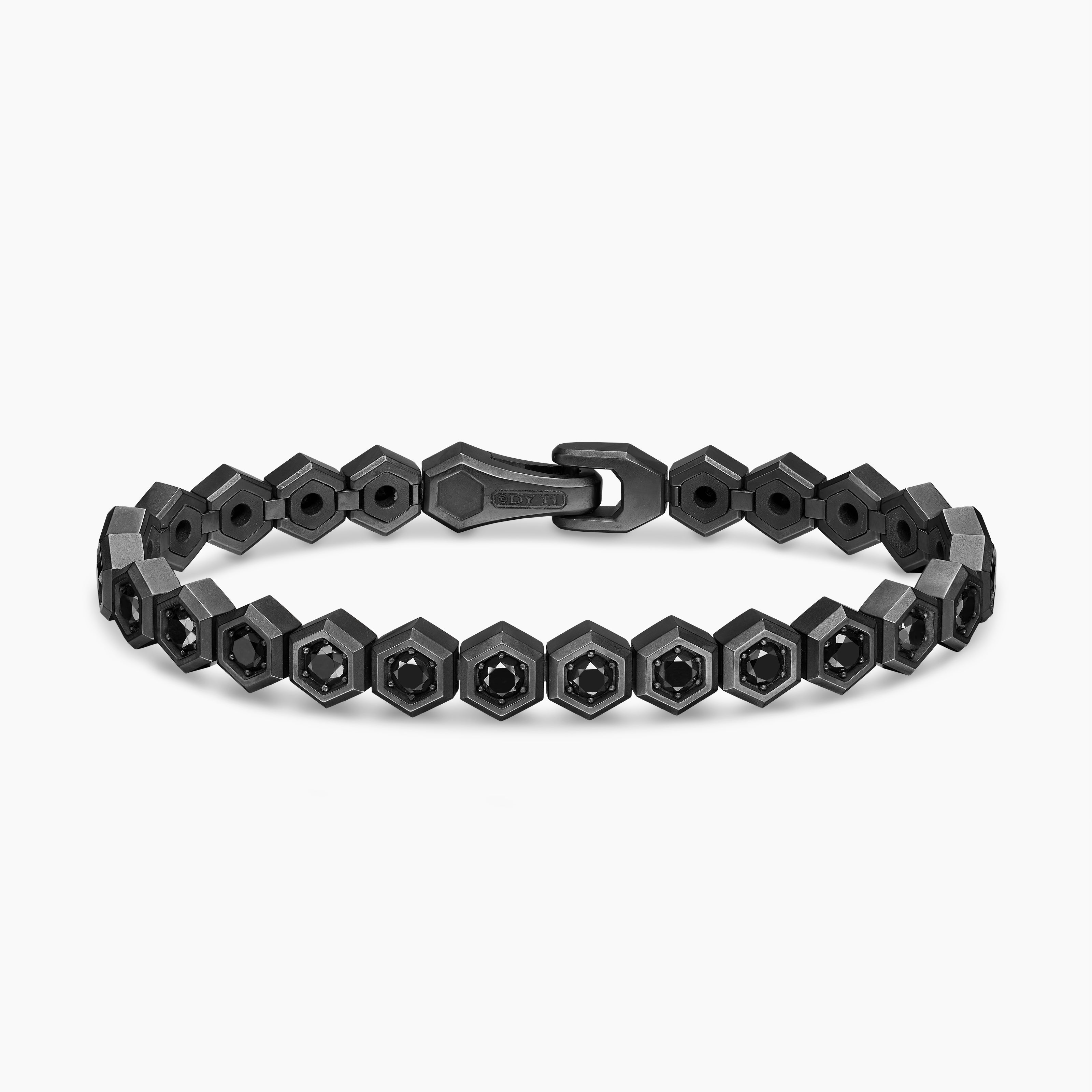 Mens Hex Pav&eacute; Tennis Bracelet in Black Titanium, 8mm
