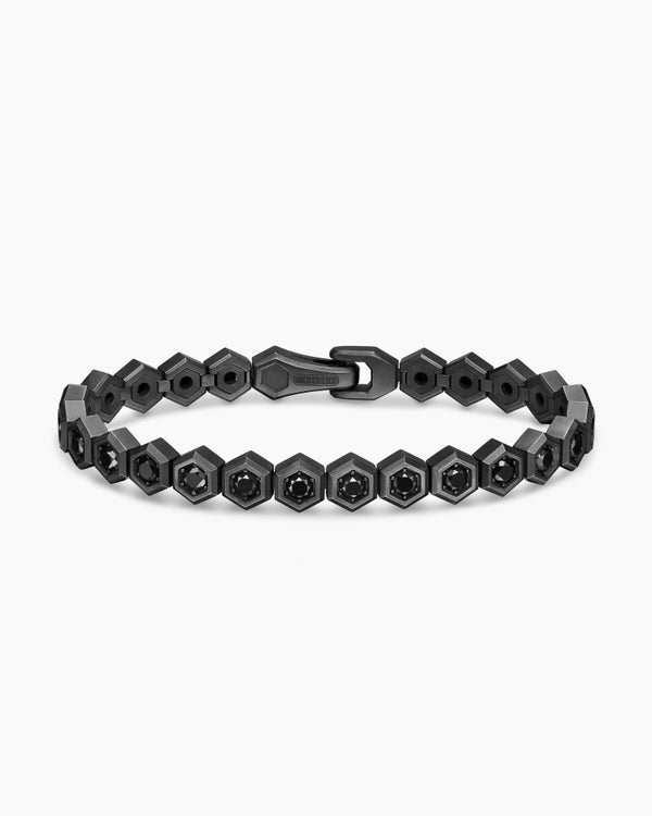 Hex Pavé Tennis Bracelet in Black Titanium with Black Diamonds, 8mm