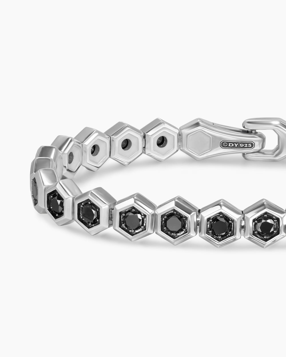 Mens Hex Pavé Tennis Bracelet in Sterling Silver with Black Diamonds, 8mm