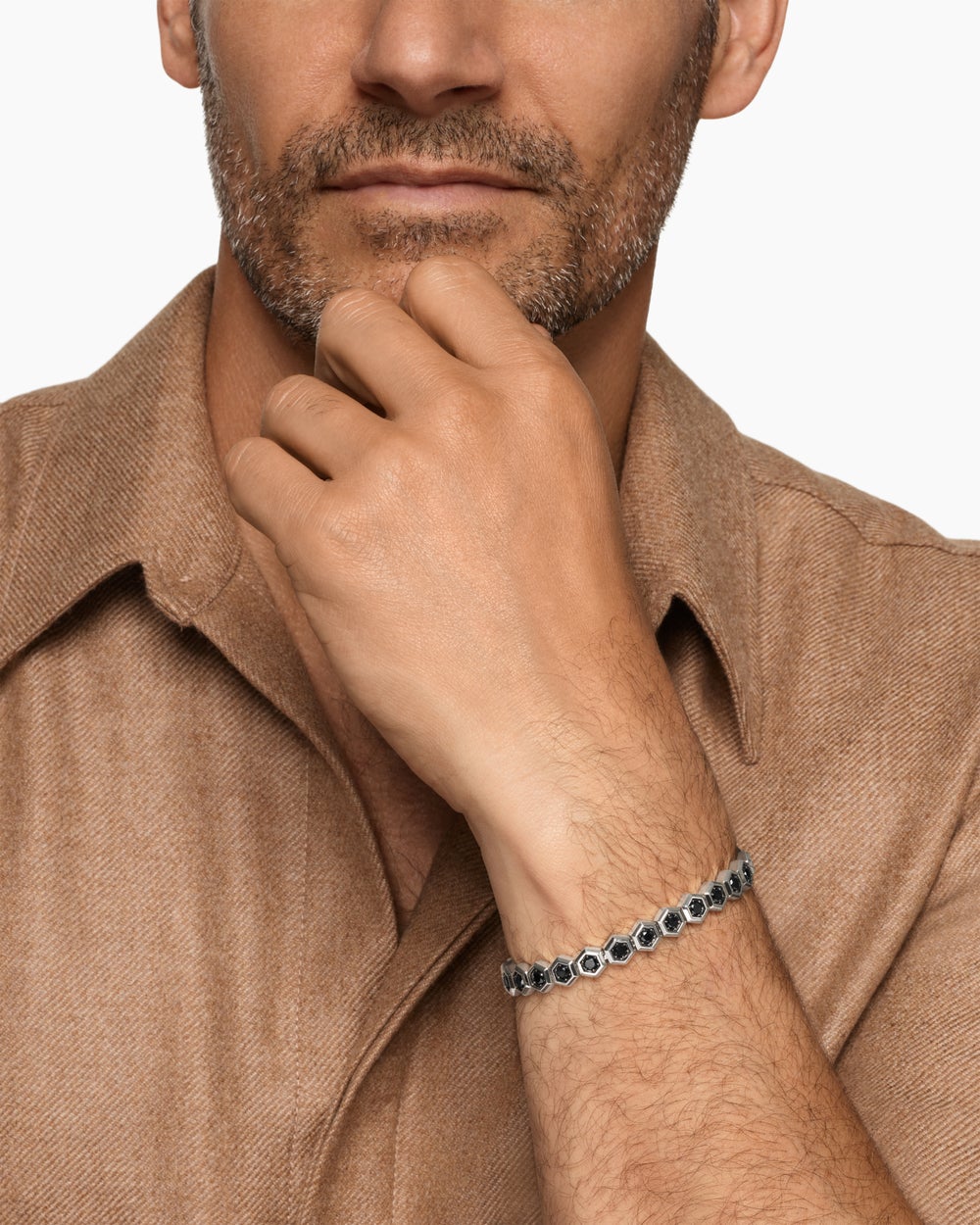 Mens Hex Pavé Tennis Bracelet in Sterling Silver with Black Diamonds, 8mm