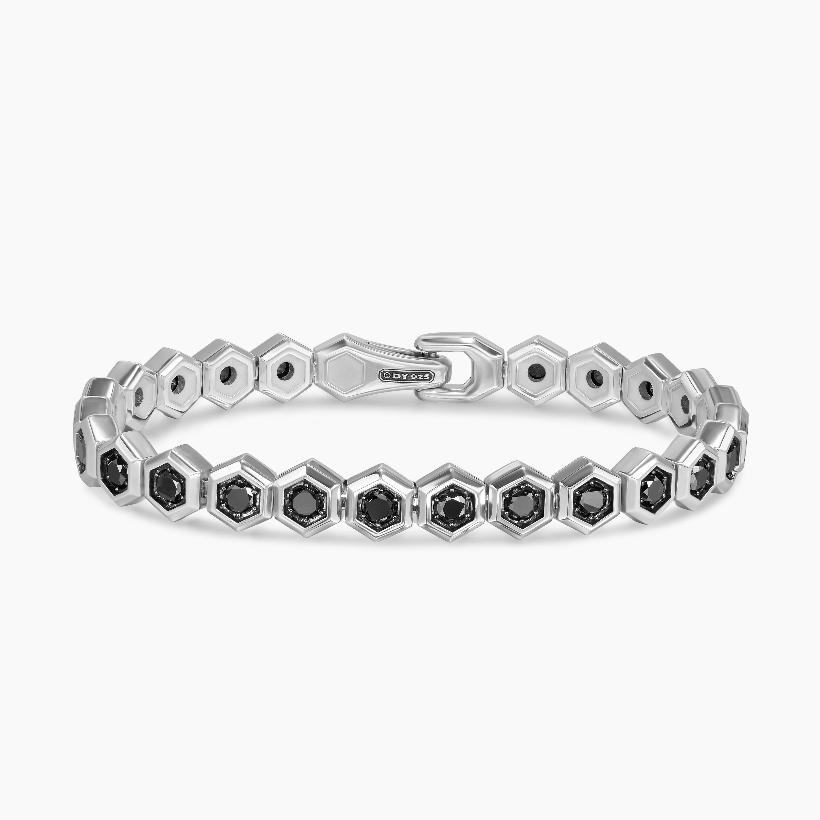 Mens Hex Pav&eacute; Tennis Bracelet in Sterling Silver, 8mm
