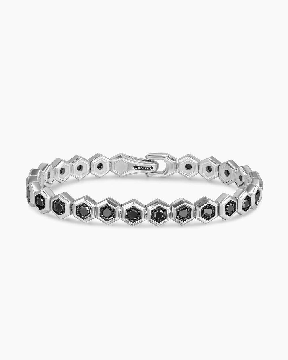Mens Hex Pavé Tennis Bracelet in Sterling Silver with Black Diamonds, 8mm