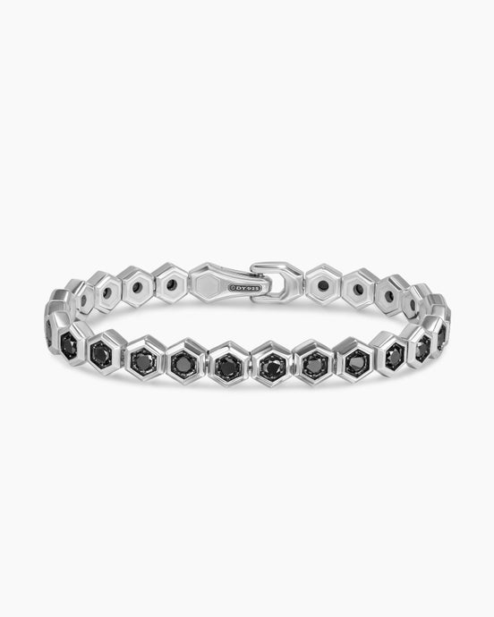 Hex Pavé Tennis Bracelet in Sterling Silver with Black Diamonds, 8mm